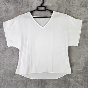 Womens White Minna Blouse Pullover V Neck Short Sleeve Size M